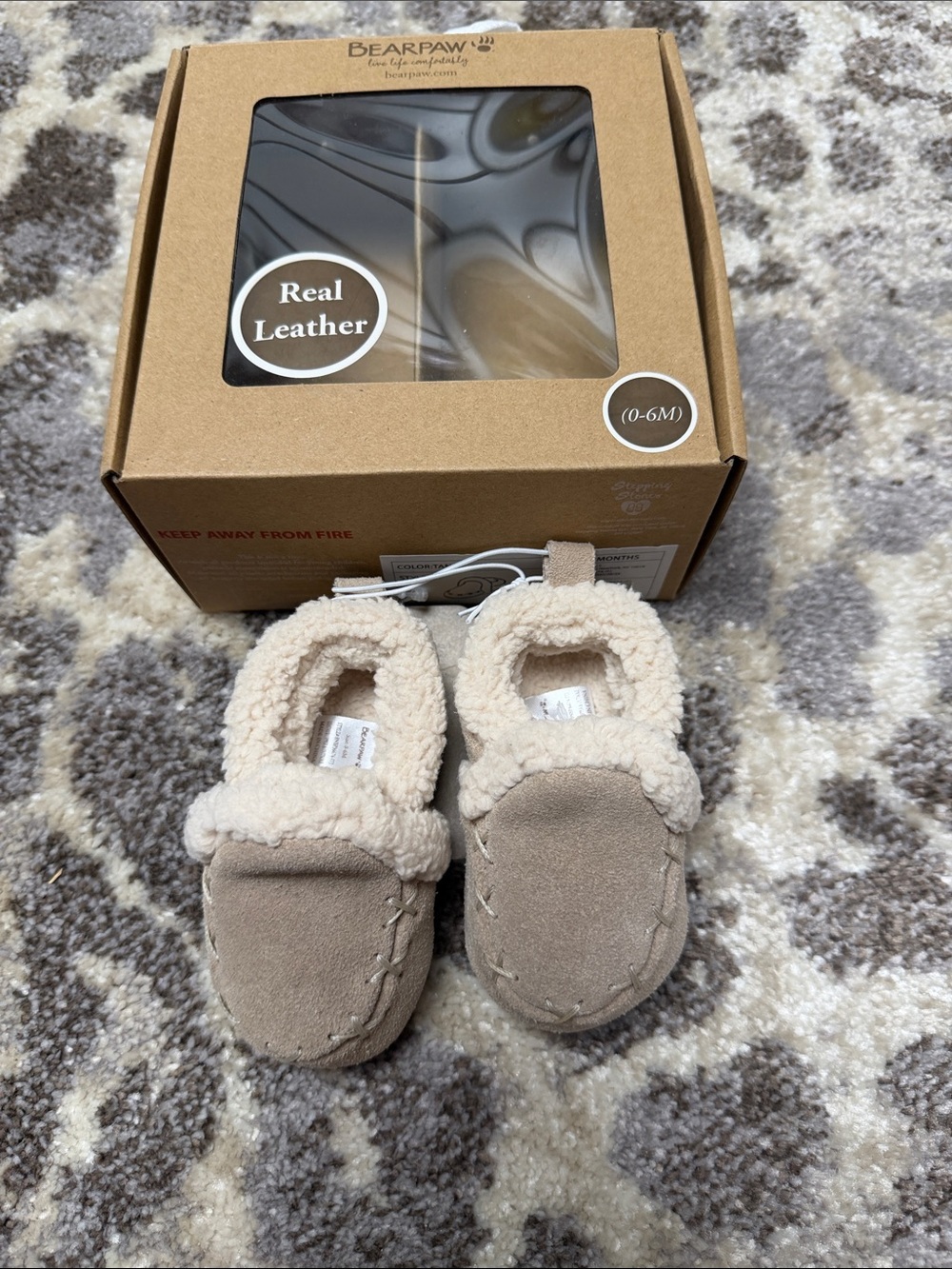 BearPaw Infant Moccasins in Beige and Cream